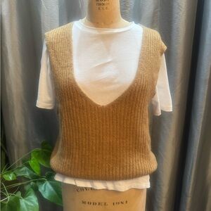 Women's Tan Sweater Vest With Tee Shirt